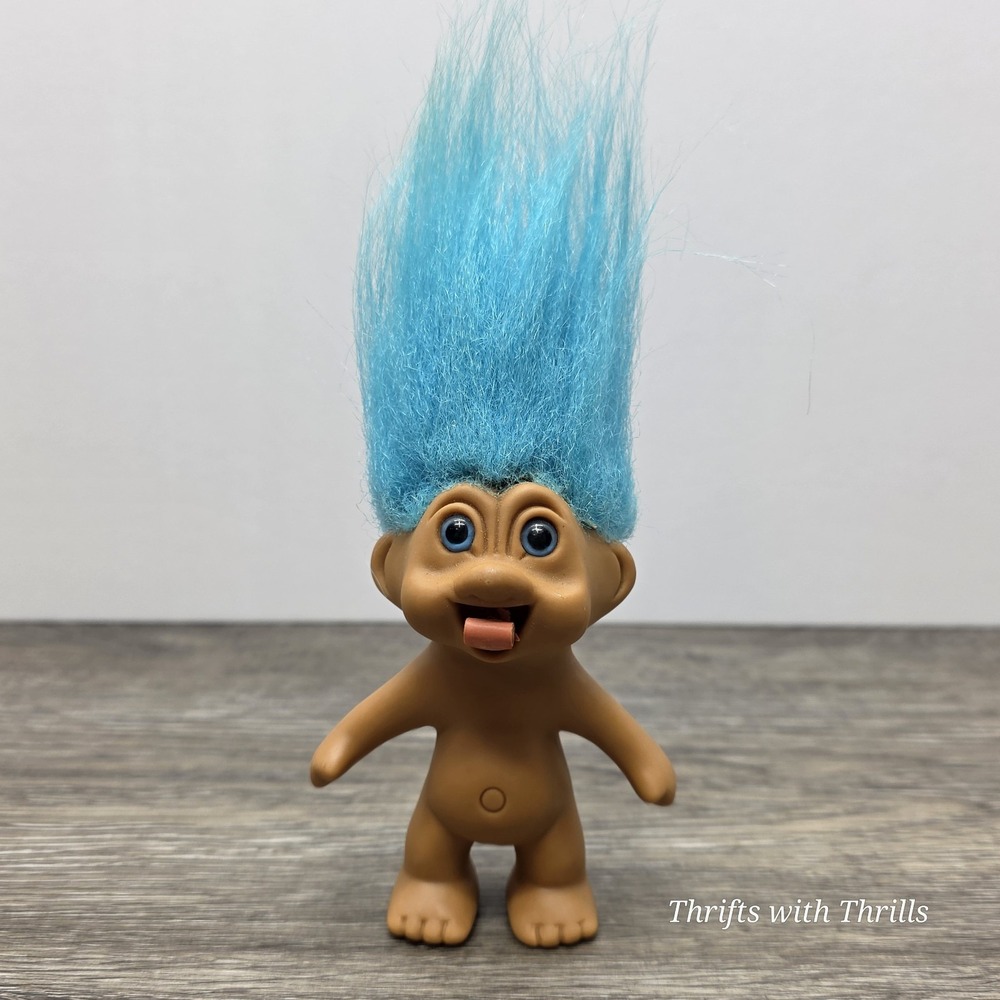Vintage TNT 1991 Troll Doll - Water Squirting - Blue Hair/Blue Eyes